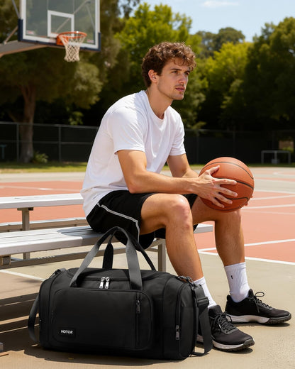 Gym Bags for Men & Women - Spacious Duffle Bag with Shoe Compartment & Wet Pocket, Carry on Weekender Bag Portable Sports Duffel Bag for Workout, Fitness, Travel, Black, 20.5" X 11.0" X 10.6"