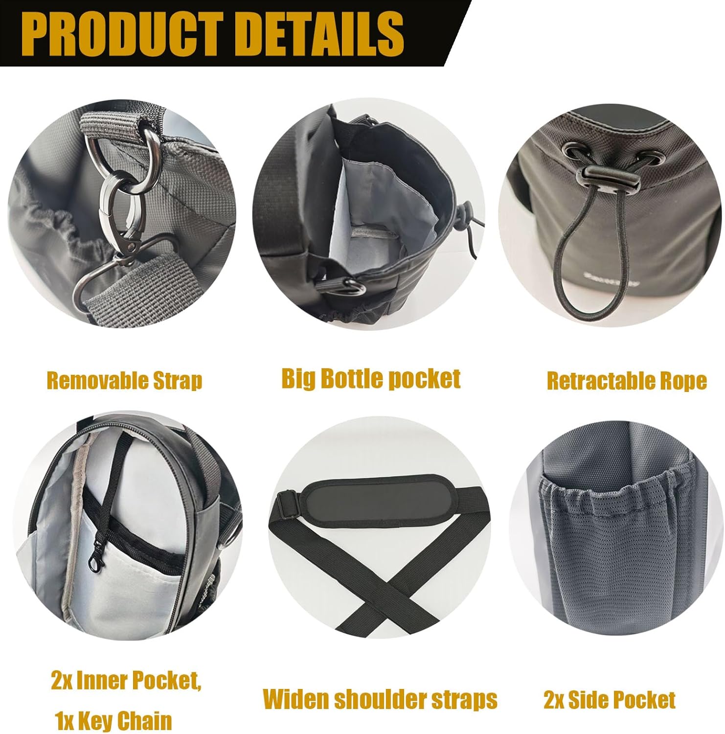 Magnetic Sport Bag for Men and Women Sling Gym Bag Travel Work with Water Bottle Holder, Phone Pockets Magnetic Attachment 46Oz